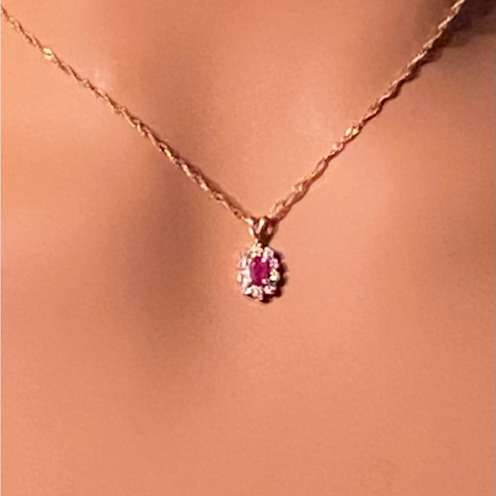 O-2:  Elegant Marquis Ruby and round Diamond Pendant1 14k Solid YG- 100% natural